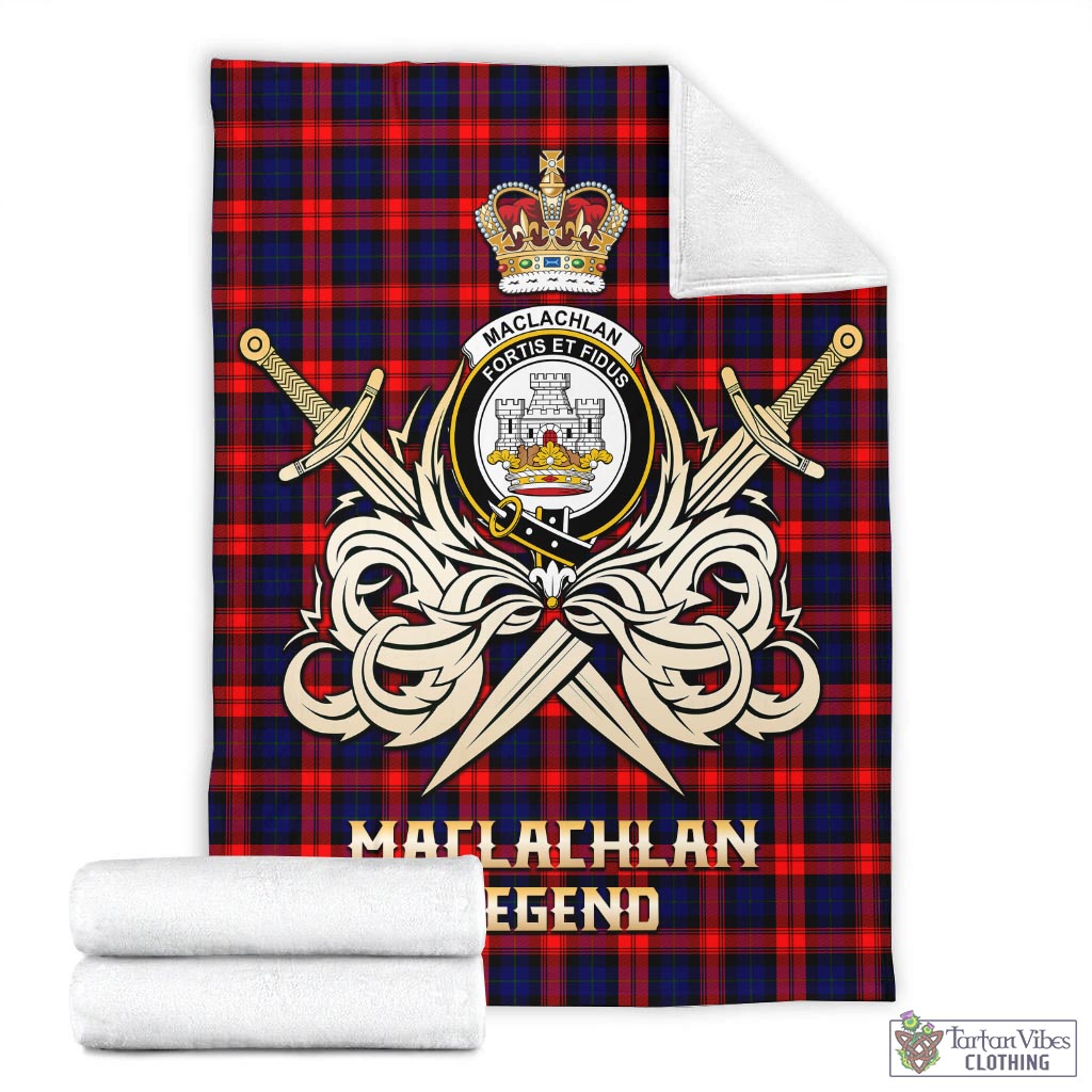 Tartan Vibes Clothing MacLachlan Modern Tartan Blanket with Clan Crest and the Golden Sword of Courageous Legacy