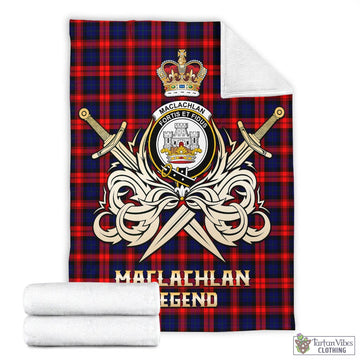 MacLachlan Modern Tartan Blanket with Clan Crest and the Golden Sword of Courageous Legacy