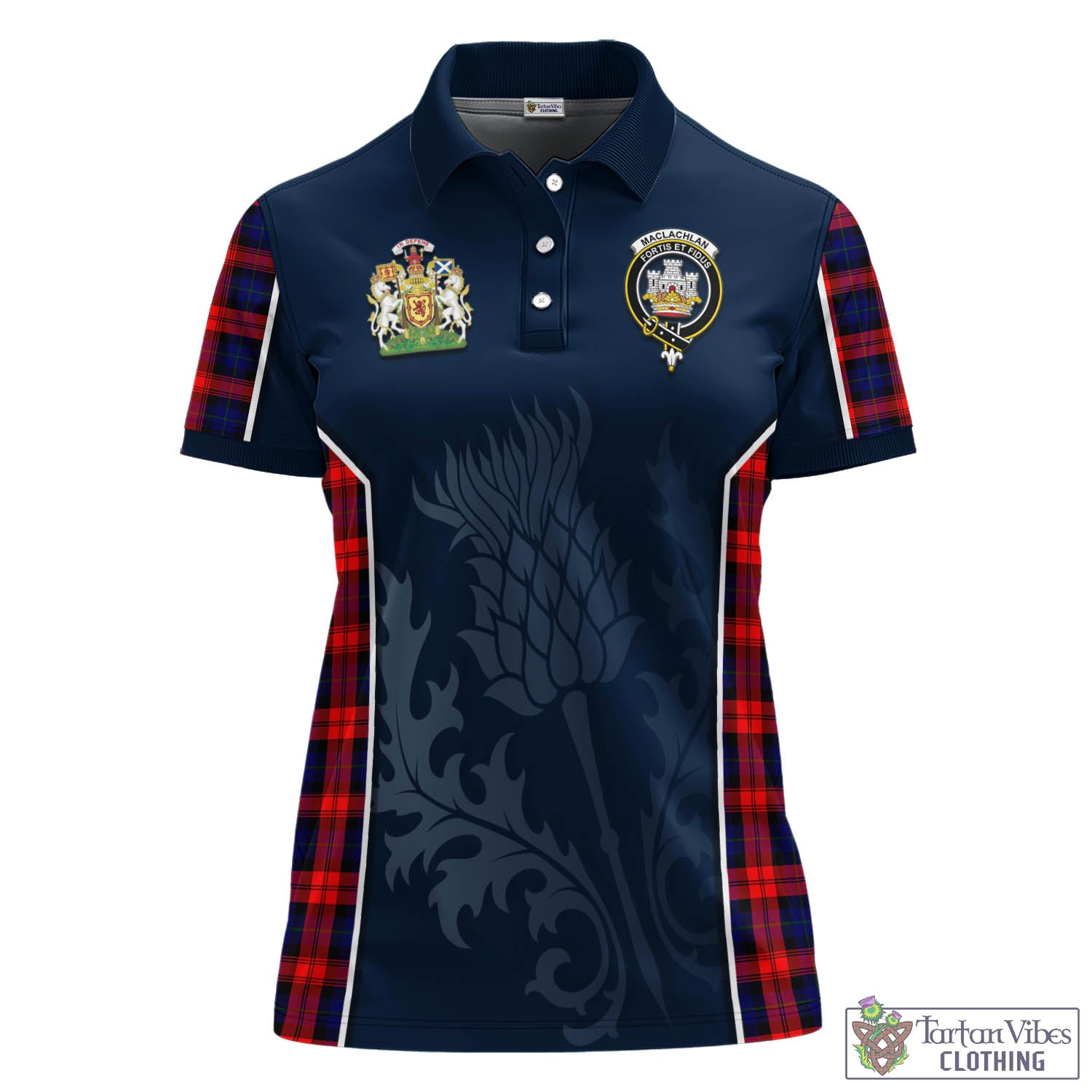 Tartan Vibes Clothing MacLachlan Modern Tartan Women's Polo Shirt with Family Crest and Scottish Thistle Vibes Sport Style