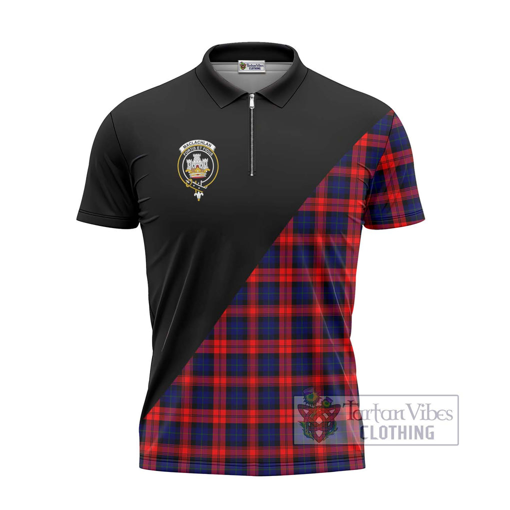 MacLachlan Modern Tartan Zipper Polo Shirt with Family Crest and Military Logo Style - Tartanvibesclothing Shop