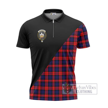 MacLachlan Modern Tartan Zipper Polo Shirt with Family Crest and Military Logo Style