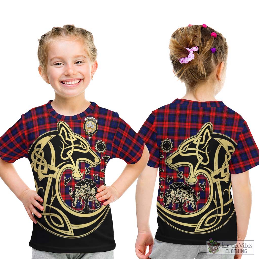 Tartan Vibes Clothing MacLachlan Modern Tartan Kid T-Shirt with Family Crest Celtic Wolf Style