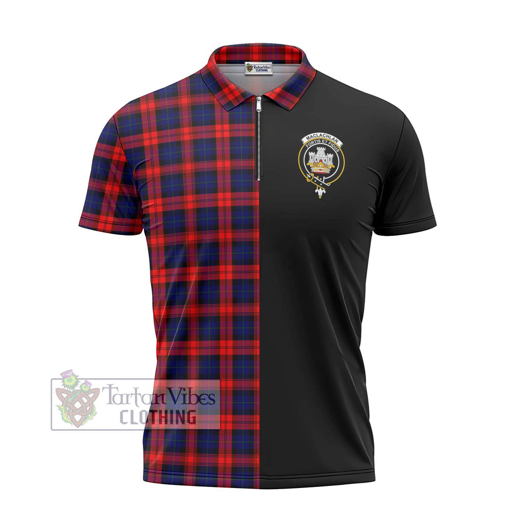 MacLachlan Modern Tartan Zipper Polo Shirt with Family Crest and Half Of Me Style - Tartanvibesclothing Shop