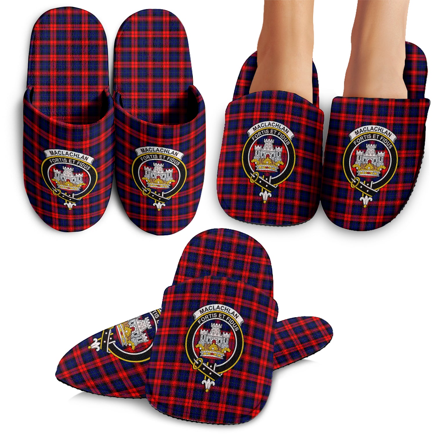 MacLachlan Modern Tartan Home Slippers with Family Crest - Tartanvibesclothing