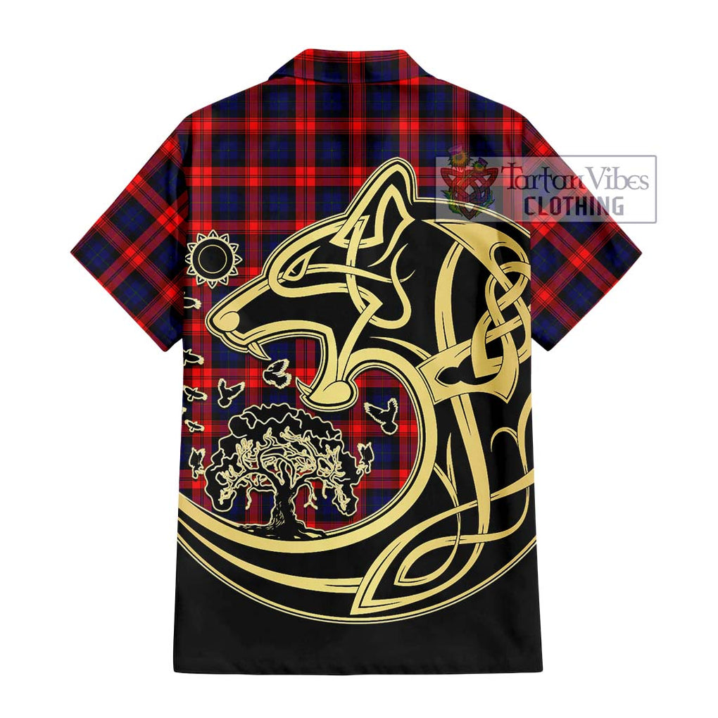 MacLachlan Modern Tartan Short Sleeve Button Shirt with Family Crest Celtic Wolf Style - Tartan Vibes Clothing