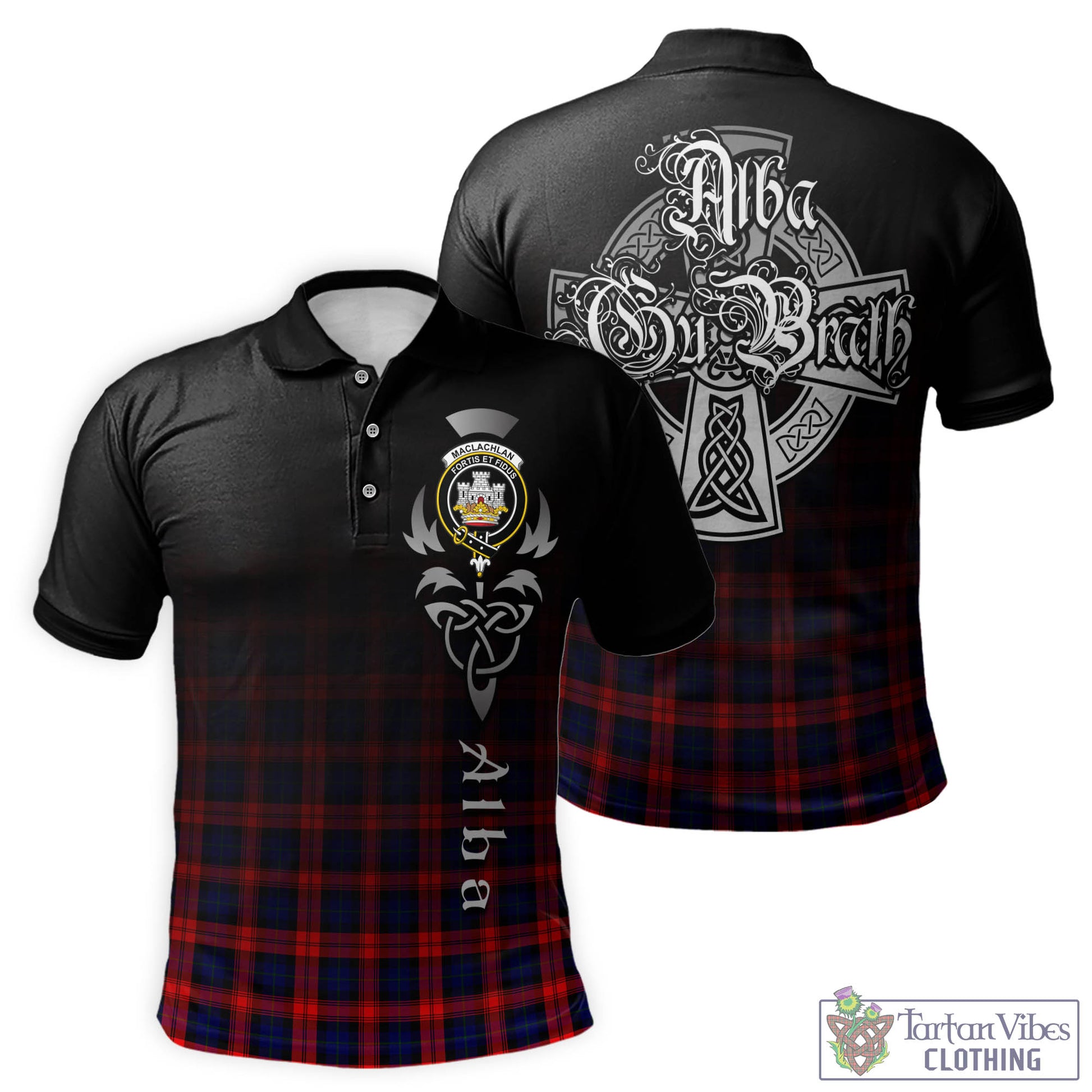 Tartan Vibes Clothing MacLachlan Modern Tartan Polo Shirt Featuring Alba Gu Brath Family Crest Celtic Inspired