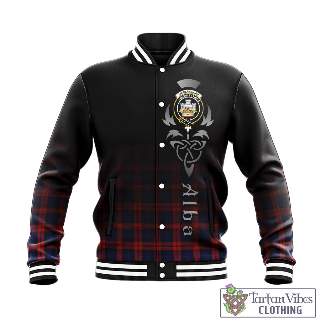 Tartan Vibes Clothing MacLachlan Modern Tartan Baseball Jacket Featuring Alba Gu Brath Family Crest Celtic Inspired