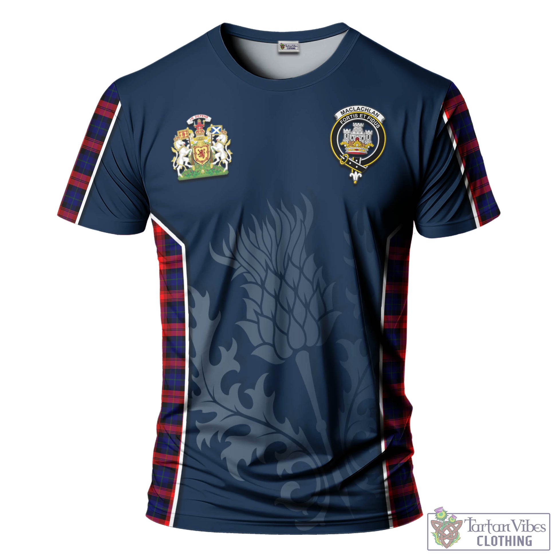 Tartan Vibes Clothing MacLachlan Modern Tartan T-Shirt with Family Crest and Scottish Thistle Vibes Sport Style