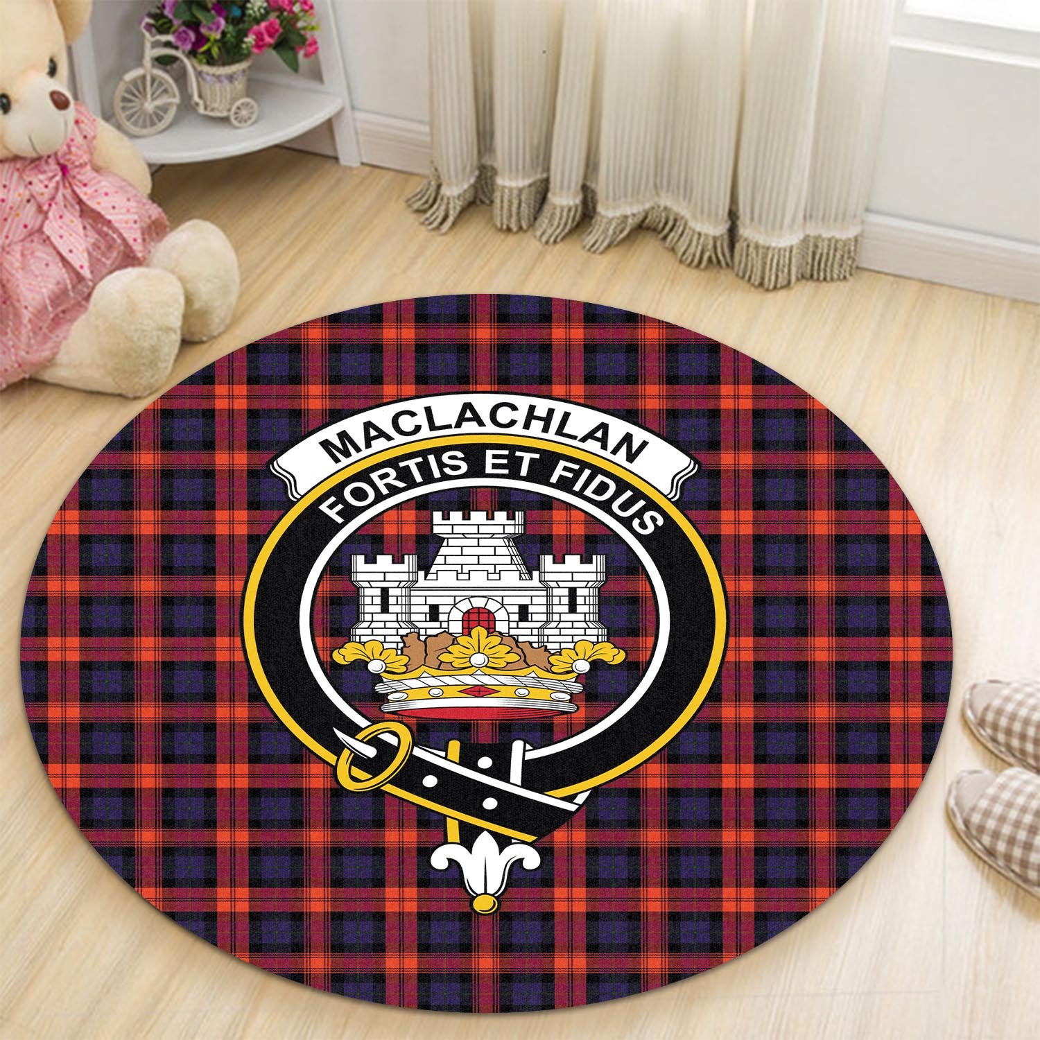 maclachlan-modern-tartan-round-rug-with-family-crest