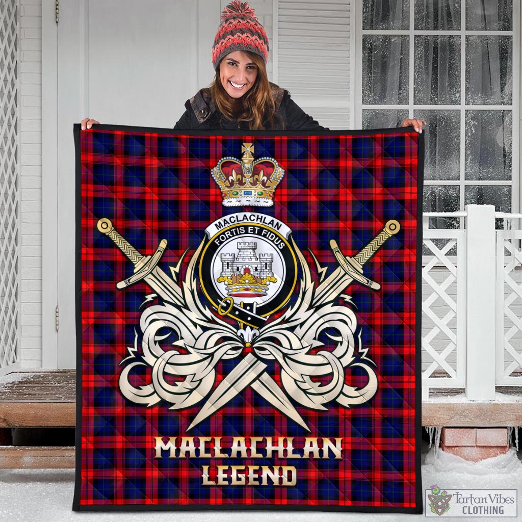 Tartan Vibes Clothing MacLachlan Modern Tartan Quilt with Clan Crest and the Golden Sword of Courageous Legacy