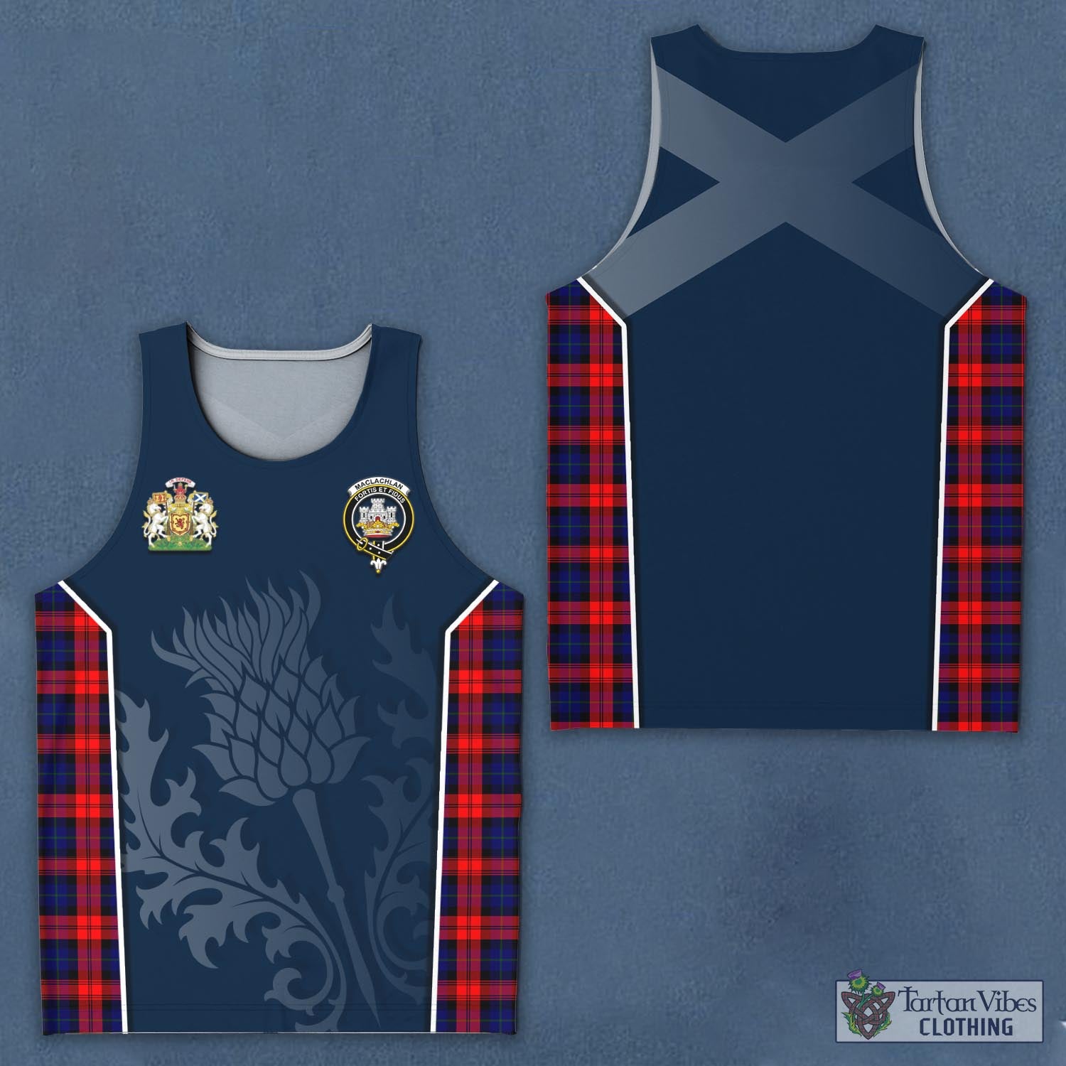 Tartan Vibes Clothing MacLachlan Modern Tartan Men's Tanks Top with Family Crest and Scottish Thistle Vibes Sport Style