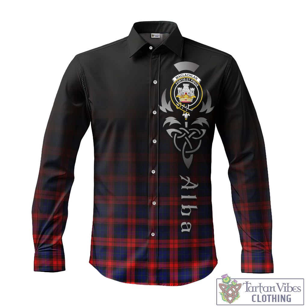 Tartan Vibes Clothing MacLachlan Modern Tartan Long Sleeve Button Up Featuring Alba Gu Brath Family Crest Celtic Inspired