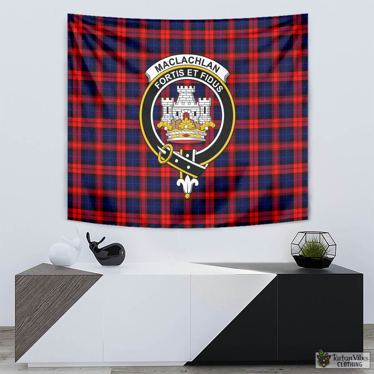 Tartan Vibes Clothing MacLachlan Modern Tartan Tapestry Wall Hanging and Home Decor for Room with Family Crest