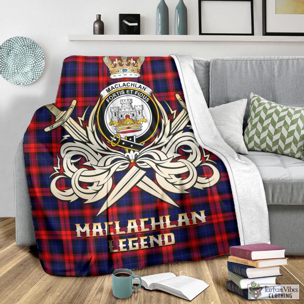 Tartan Vibes Clothing MacLachlan Modern Tartan Blanket with Clan Crest and the Golden Sword of Courageous Legacy