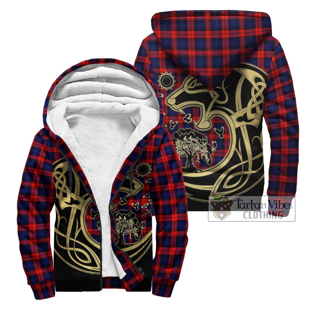 Tartan Vibes Clothing MacLachlan Modern Tartan Sherpa Hoodie with Family Crest Celtic Wolf Style