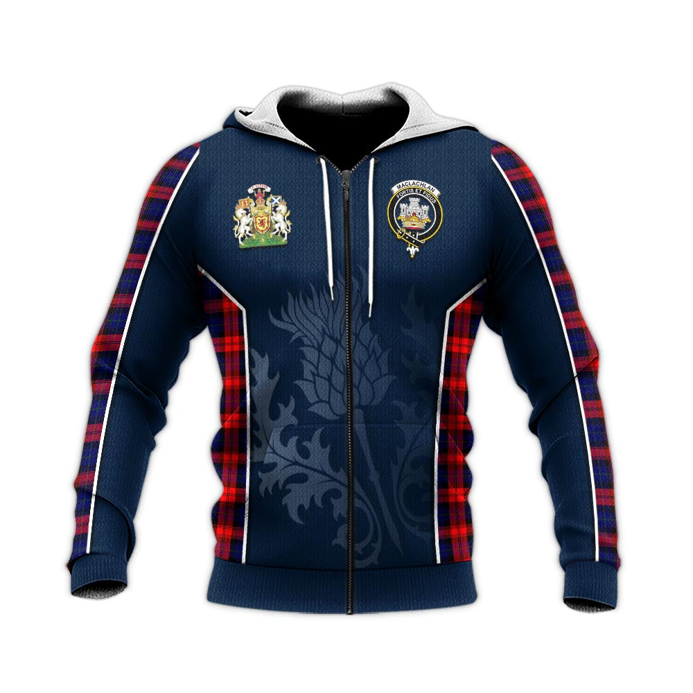 Tartan Vibes Clothing MacLachlan Modern Tartan Knitted Hoodie with Family Crest and Scottish Thistle Vibes Sport Style