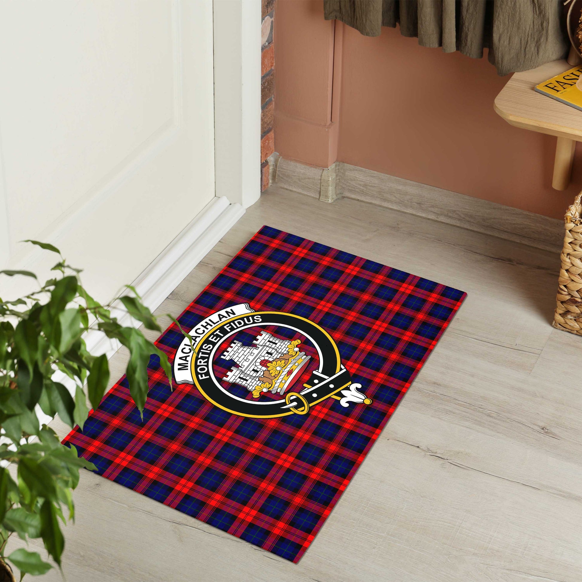 MacLachlan Modern Tartan Door Mat with Family Crest - Tartanvibesclothing