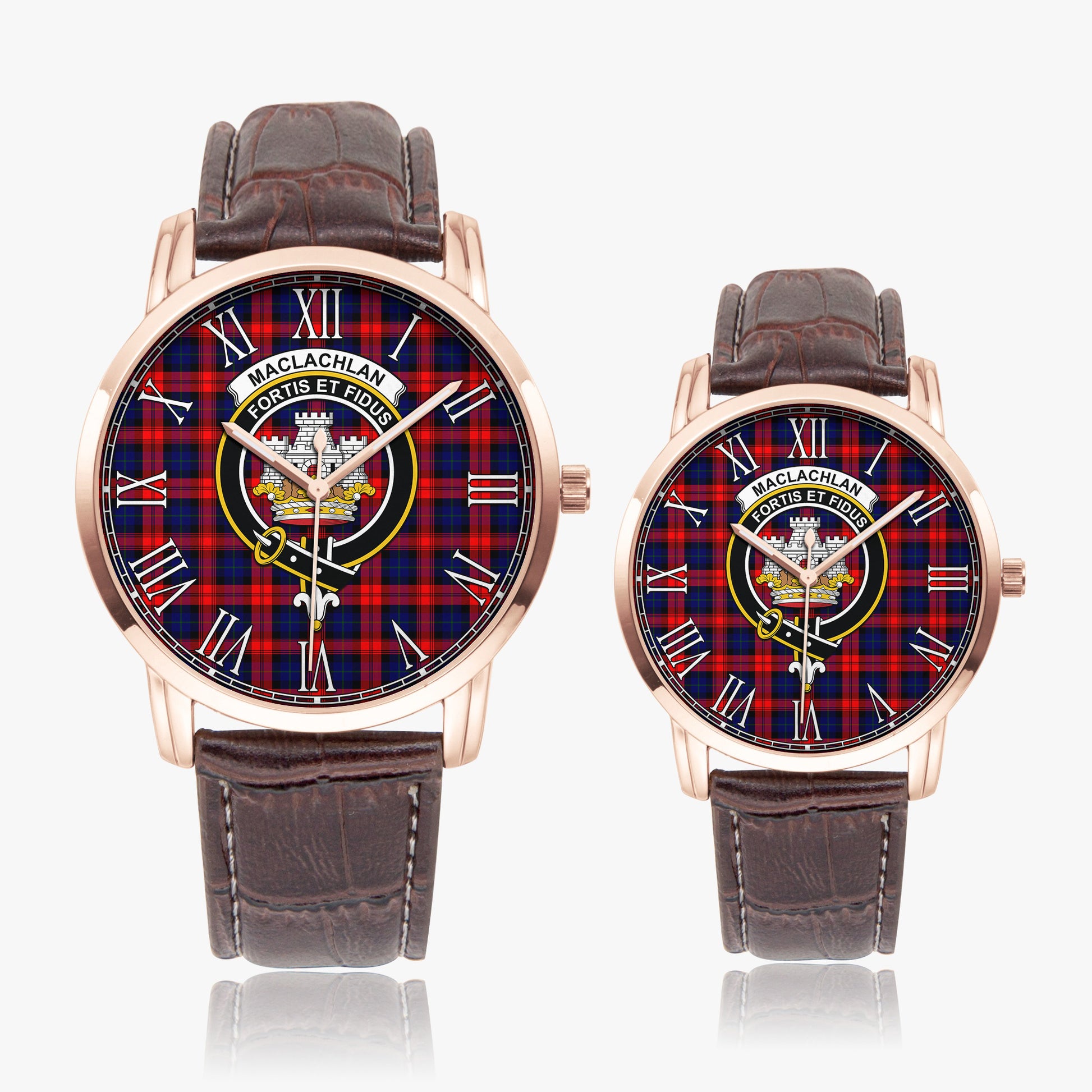 MacLachlan Modern Tartan Family Crest Leather Strap Quartz Watch - Tartanvibesclothing