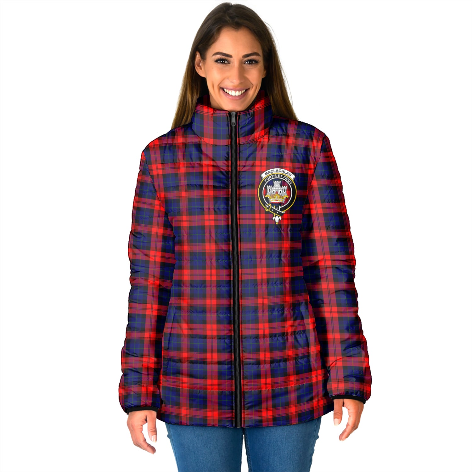 MacLachlan Modern Tartan Padded Jacket with Family Crest - Tartan Vibes Clothing