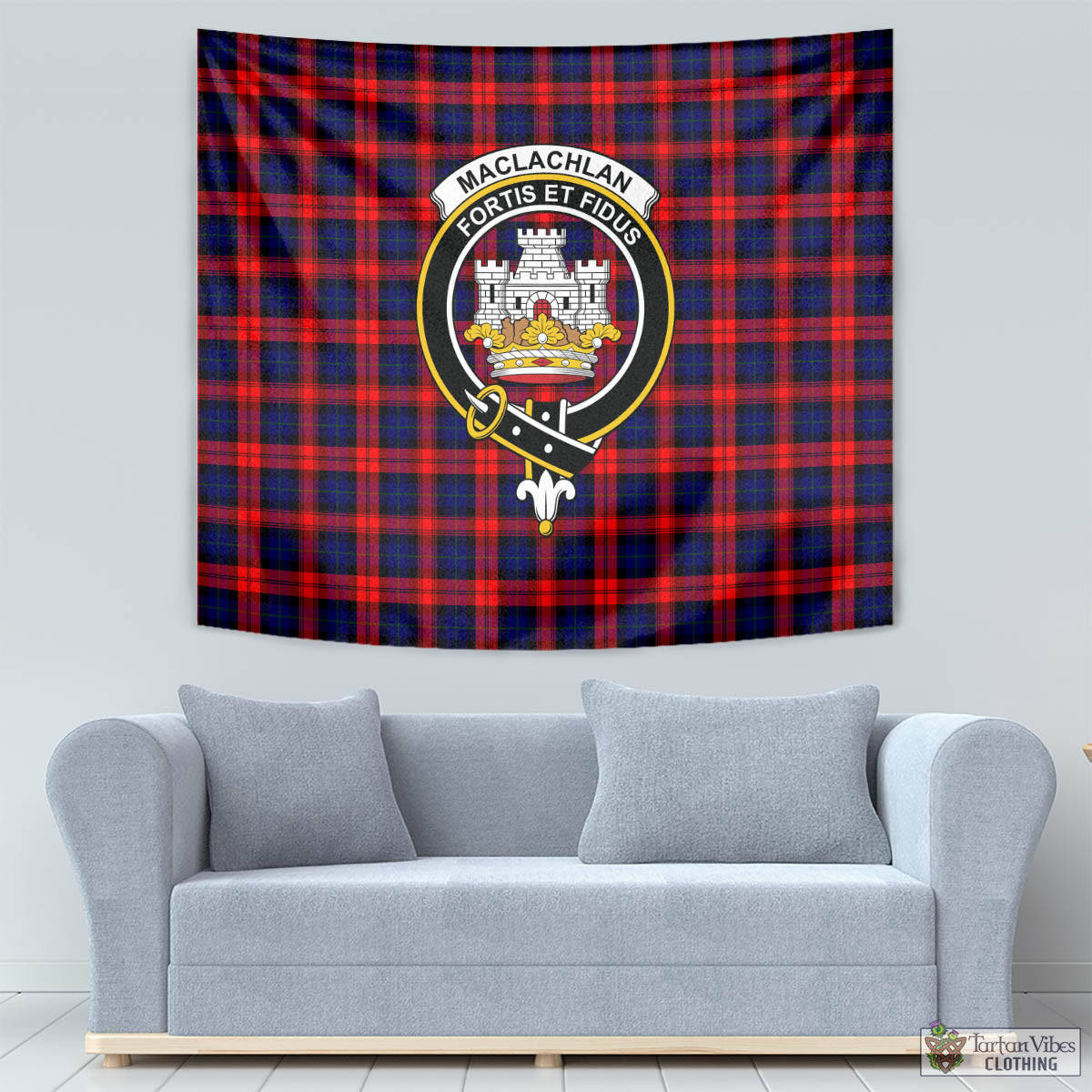 Tartan Vibes Clothing MacLachlan Modern Tartan Tapestry Wall Hanging and Home Decor for Room with Family Crest