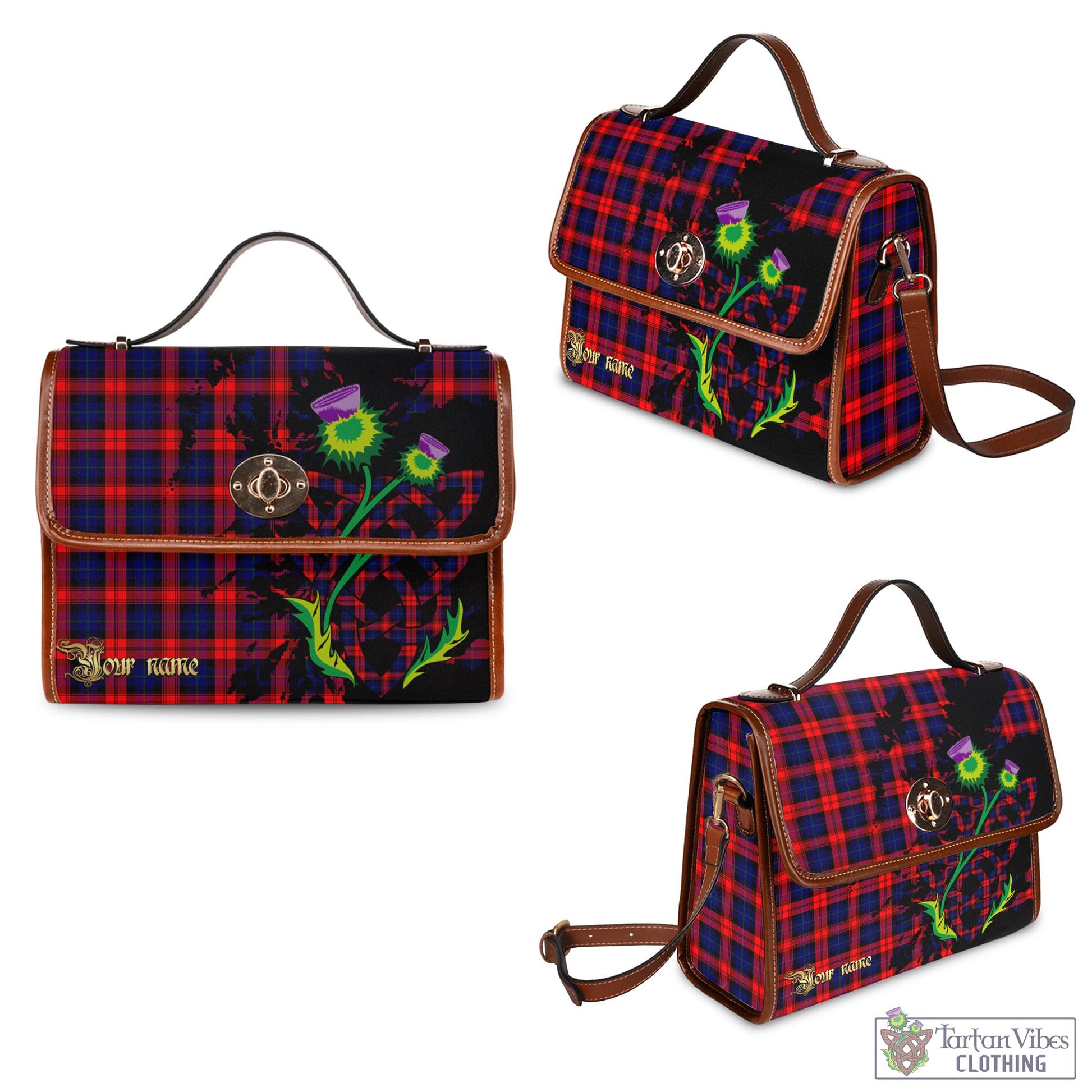 Tartan Vibes Clothing MacLachlan Modern Tartan Waterproof Canvas Bag with Scotland Map and Thistle Celtic Accents