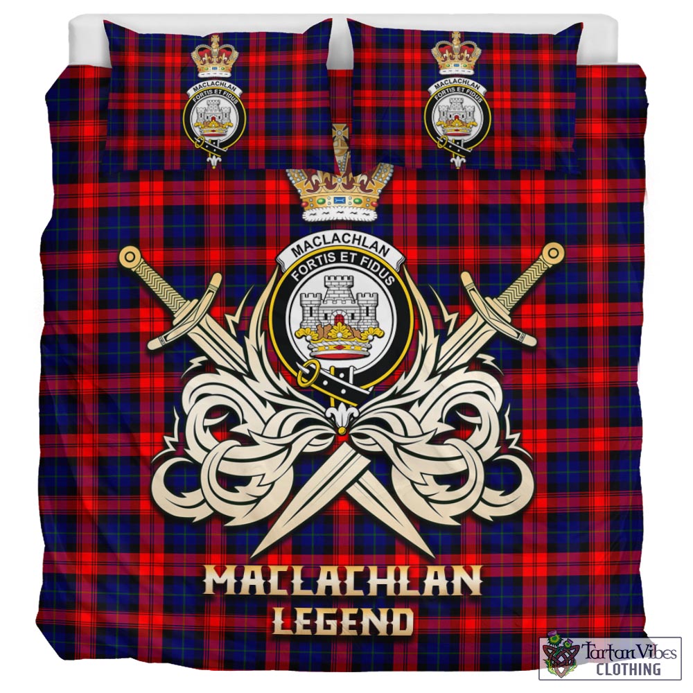 Tartan Vibes Clothing MacLachlan Modern Tartan Bedding Set with Clan Crest and the Golden Sword of Courageous Legacy