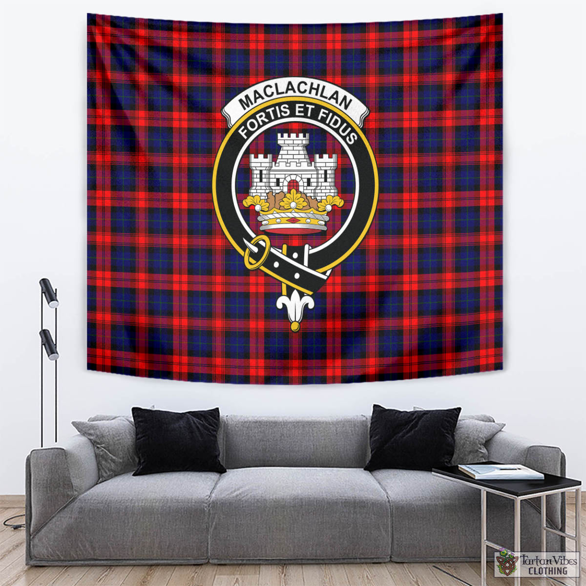 Tartan Vibes Clothing MacLachlan Modern Tartan Tapestry Wall Hanging and Home Decor for Room with Family Crest