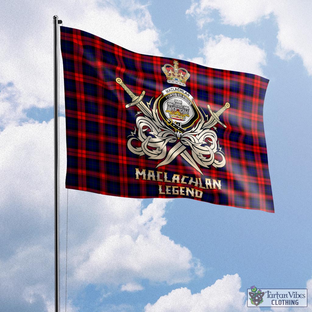 Tartan Vibes Clothing MacLachlan Modern Tartan Flag with Clan Crest and the Golden Sword of Courageous Legacy