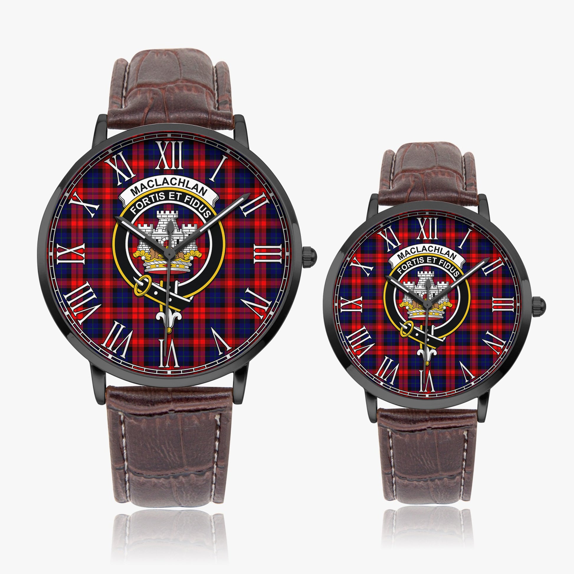 MacLachlan Modern Tartan Family Crest Leather Strap Quartz Watch - Tartanvibesclothing