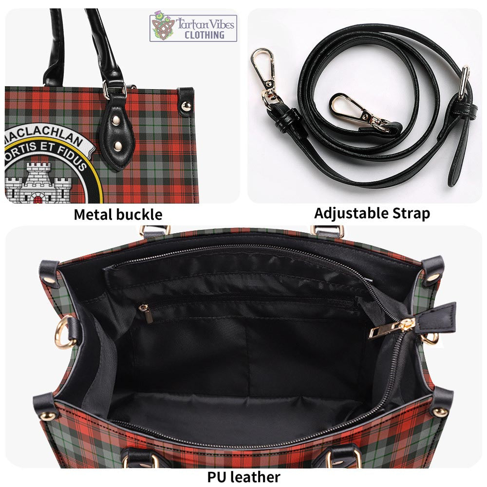 Tartan Vibes Clothing MacLachlan Weathered Tartan Luxury Leather Handbags with Family Crest