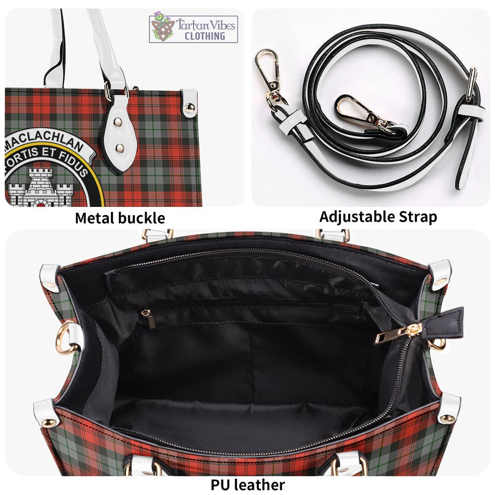 Tartan Vibes Clothing MacLachlan Weathered Tartan Luxury Leather Handbags with Family Crest