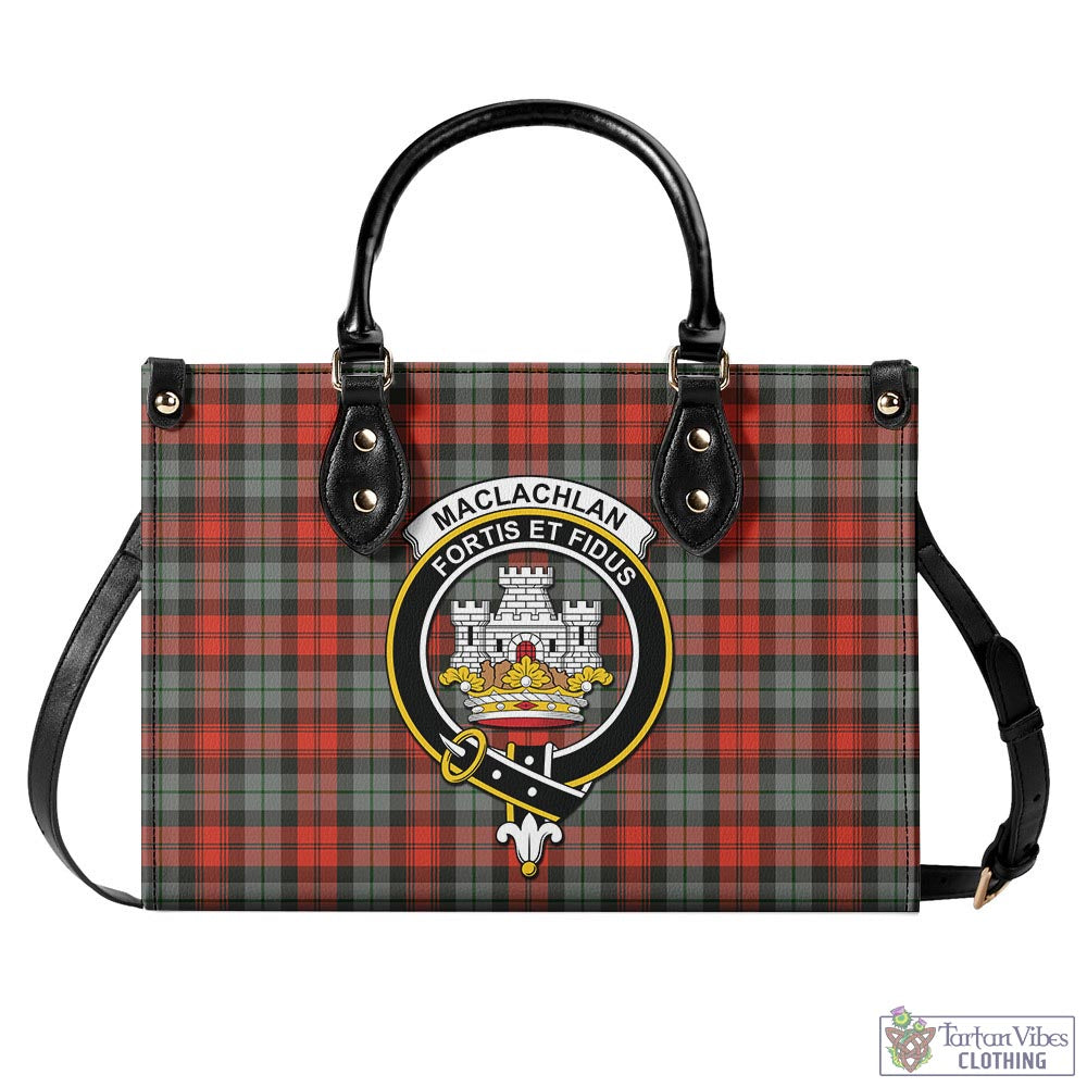 Tartan Vibes Clothing MacLachlan Weathered Tartan Luxury Leather Handbags with Family Crest