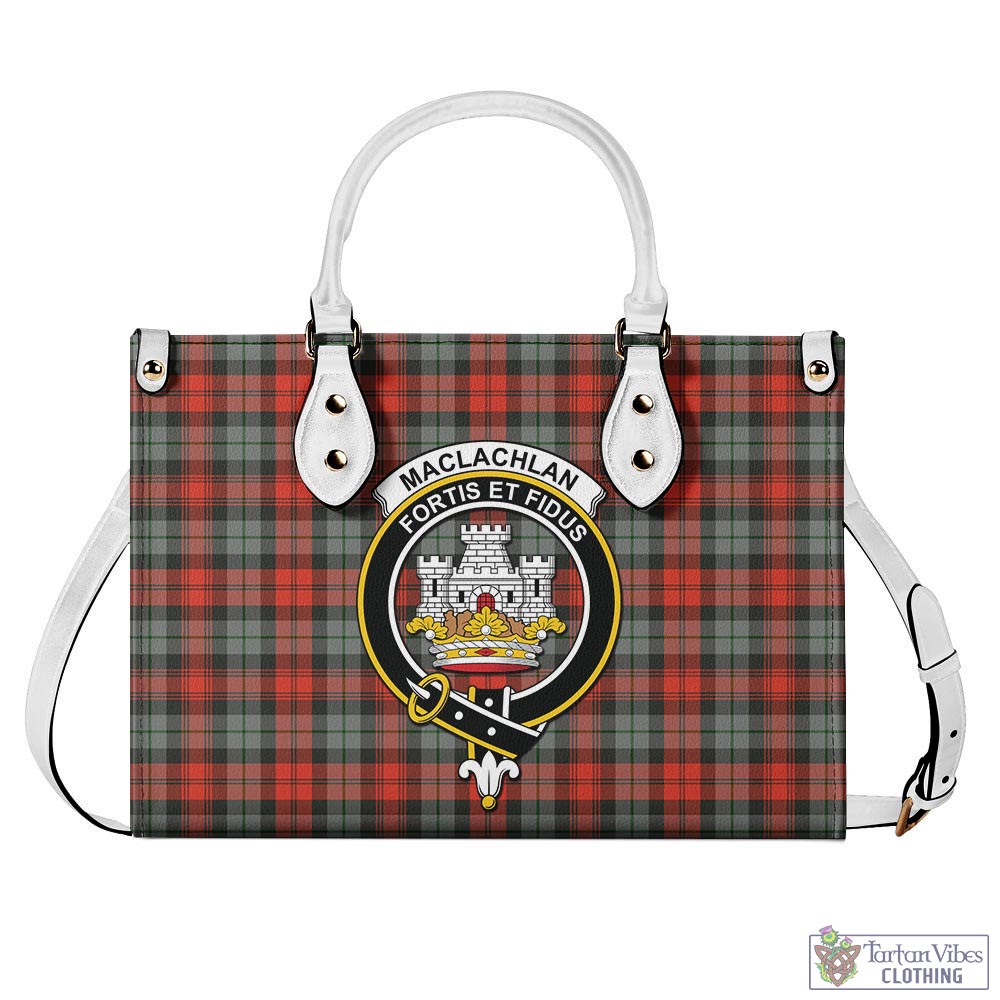 Tartan Vibes Clothing MacLachlan Weathered Tartan Luxury Leather Handbags with Family Crest