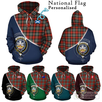 MacLachlan Weathered Tartan Hoodie with Personalised National Flag and Family Crest Half Style