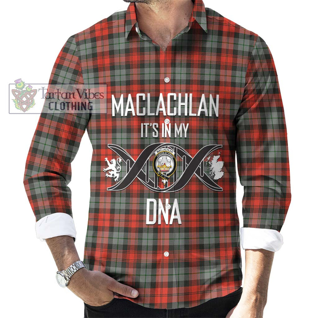 MacLachlan Weathered Tartan Long Sleeve Button Shirt with Family Crest DNA In Me Style Men's Shirt S - Tartanvibesclothing Shop