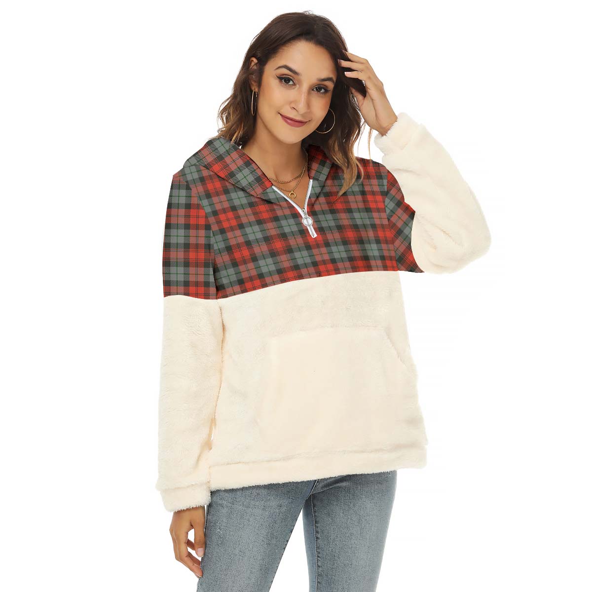 MacLachlan Weathered Tartan Women's Borg Fleece Hoodie With Half Zip Female - Tartan Vibes Clothing