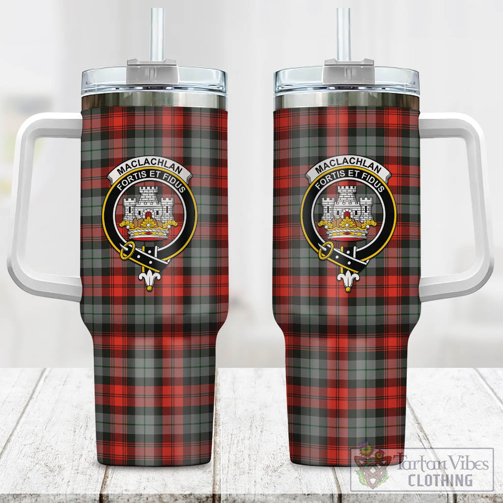 Tartan Vibes Clothing MacLachlan Weathered Tartan and Family Crest Tumbler with Handle