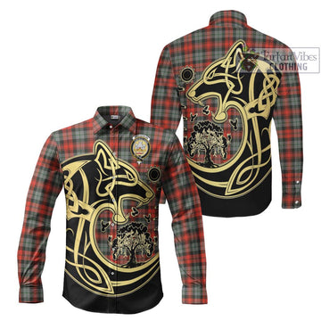 MacLachlan Weathered Tartan Long Sleeve Button Shirt with Family Crest Celtic Wolf Style