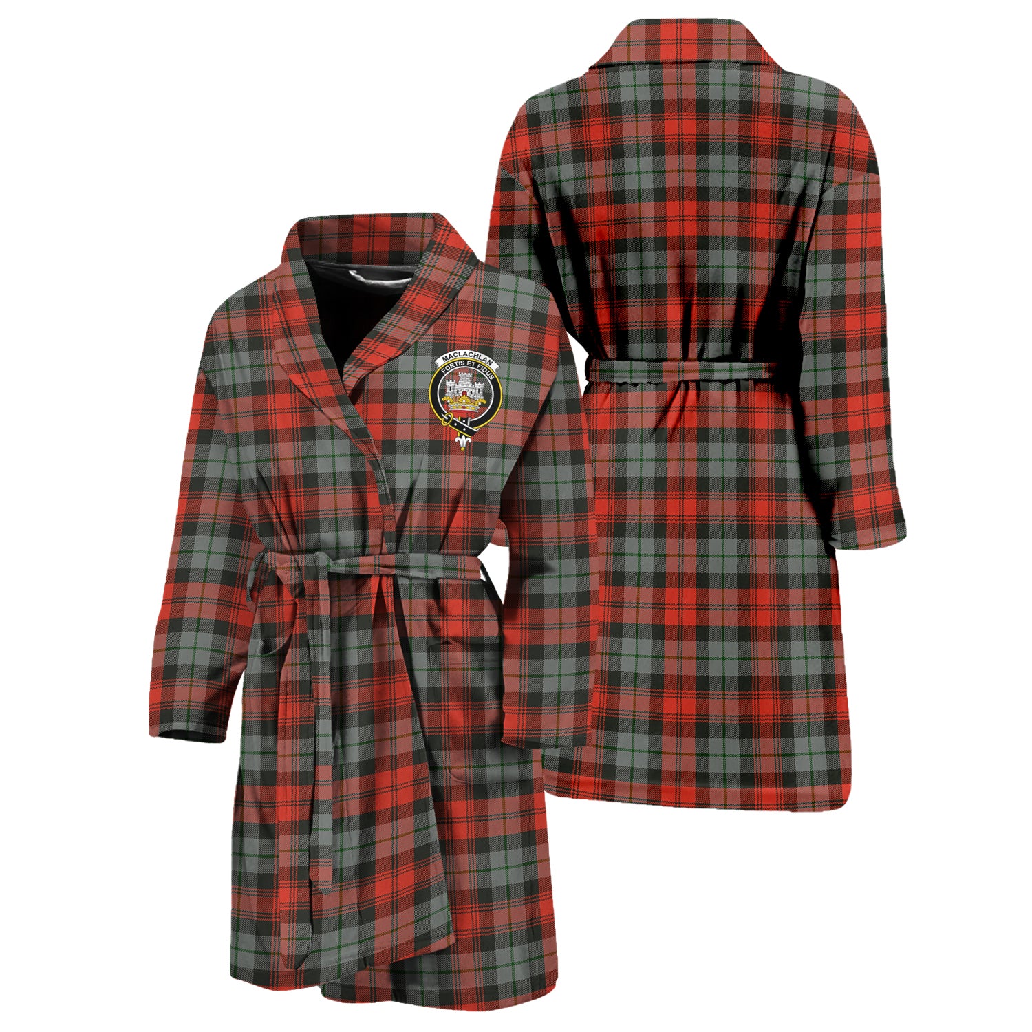 MacLachlan Weathered Tartan Bathrobe with Family Crest Unisex S - Tartan Vibes Clothing