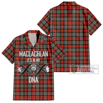 MacLachlan Weathered Tartan Short Sleeve Button Shirt with Family Crest DNA In Me Style