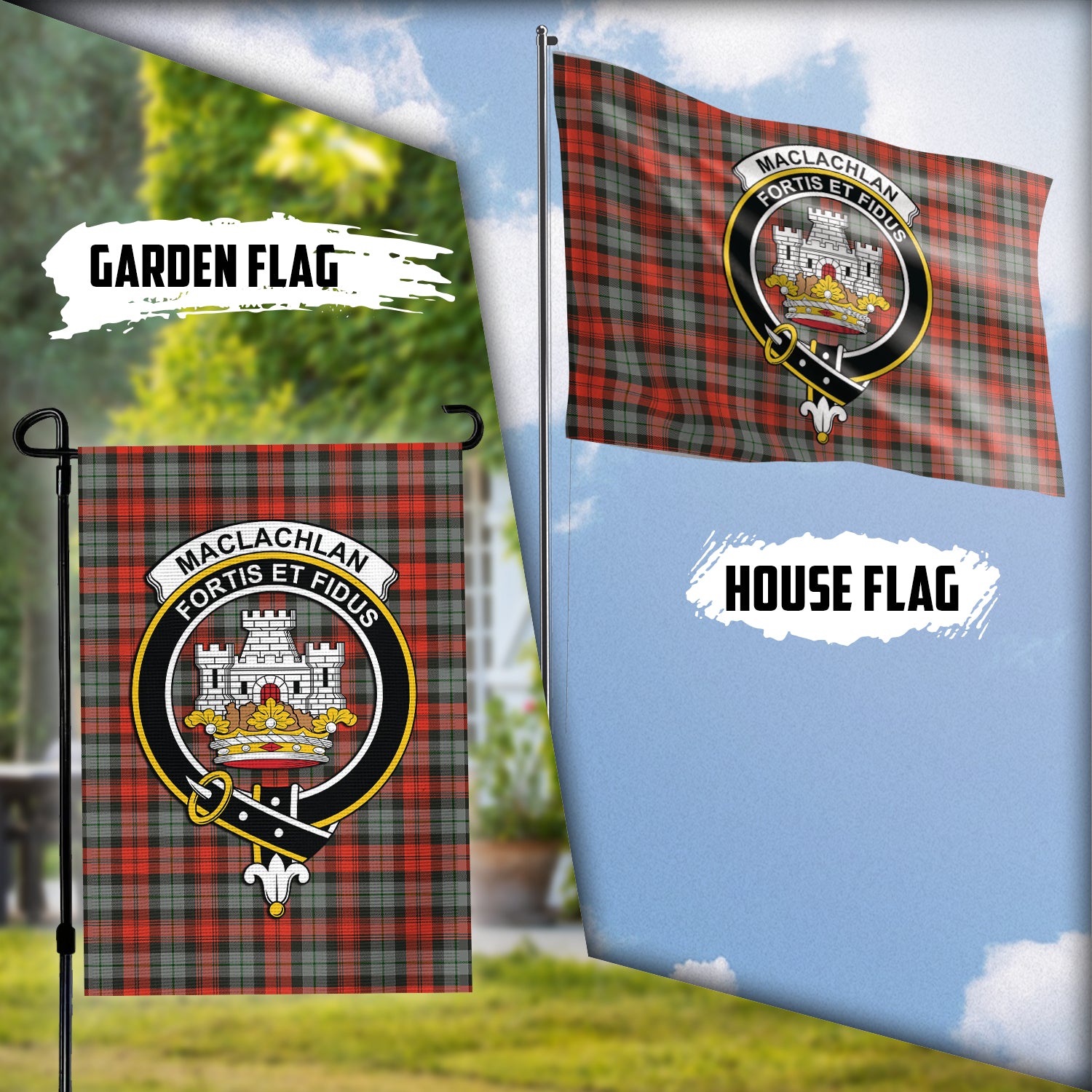 MacLachlan Weathered Tartan Flag with Family Crest Garden Flag (Vertical) - Tartan Vibes Clothing