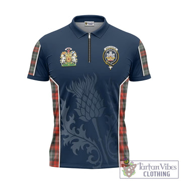 MacLachlan Weathered Tartan Zipper Polo Shirt with Family Crest and Scottish Thistle Vibes Sport Style