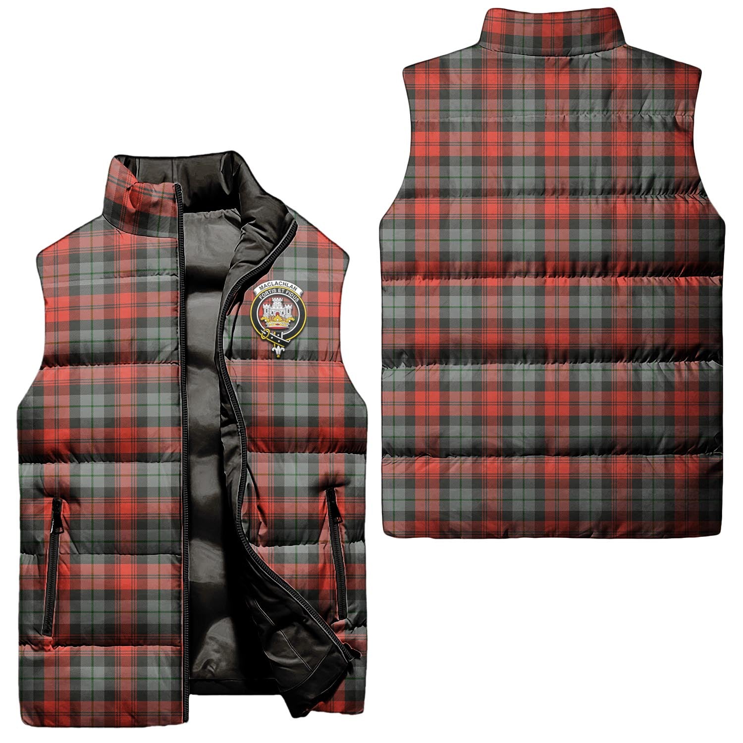 MacLachlan Weathered Tartan Sleeveless Puffer Jacket with Family Crest Unisex - Tartanvibesclothing