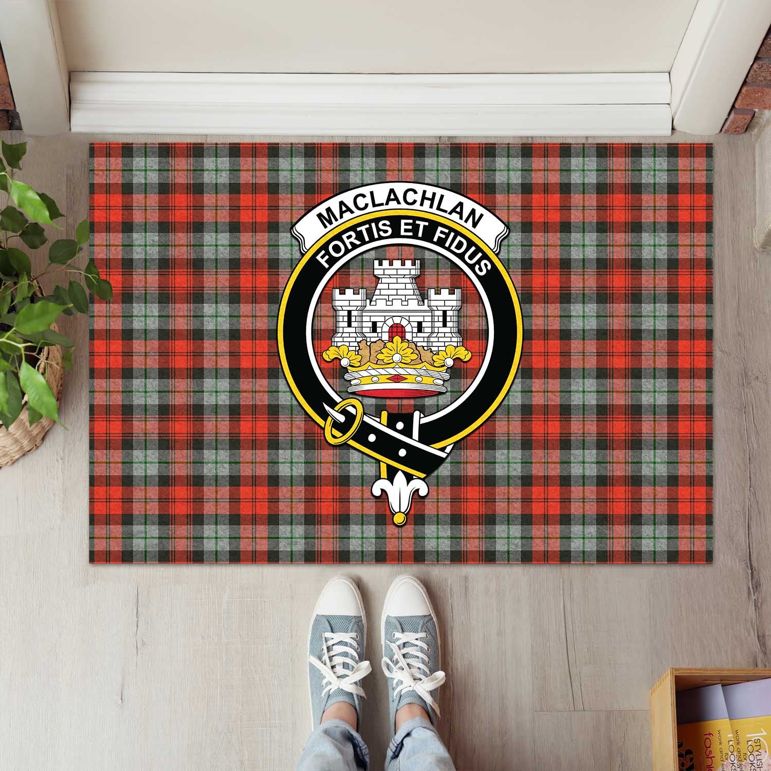 MacLachlan Weathered Tartan Door Mat with Family Crest - Tartanvibesclothing