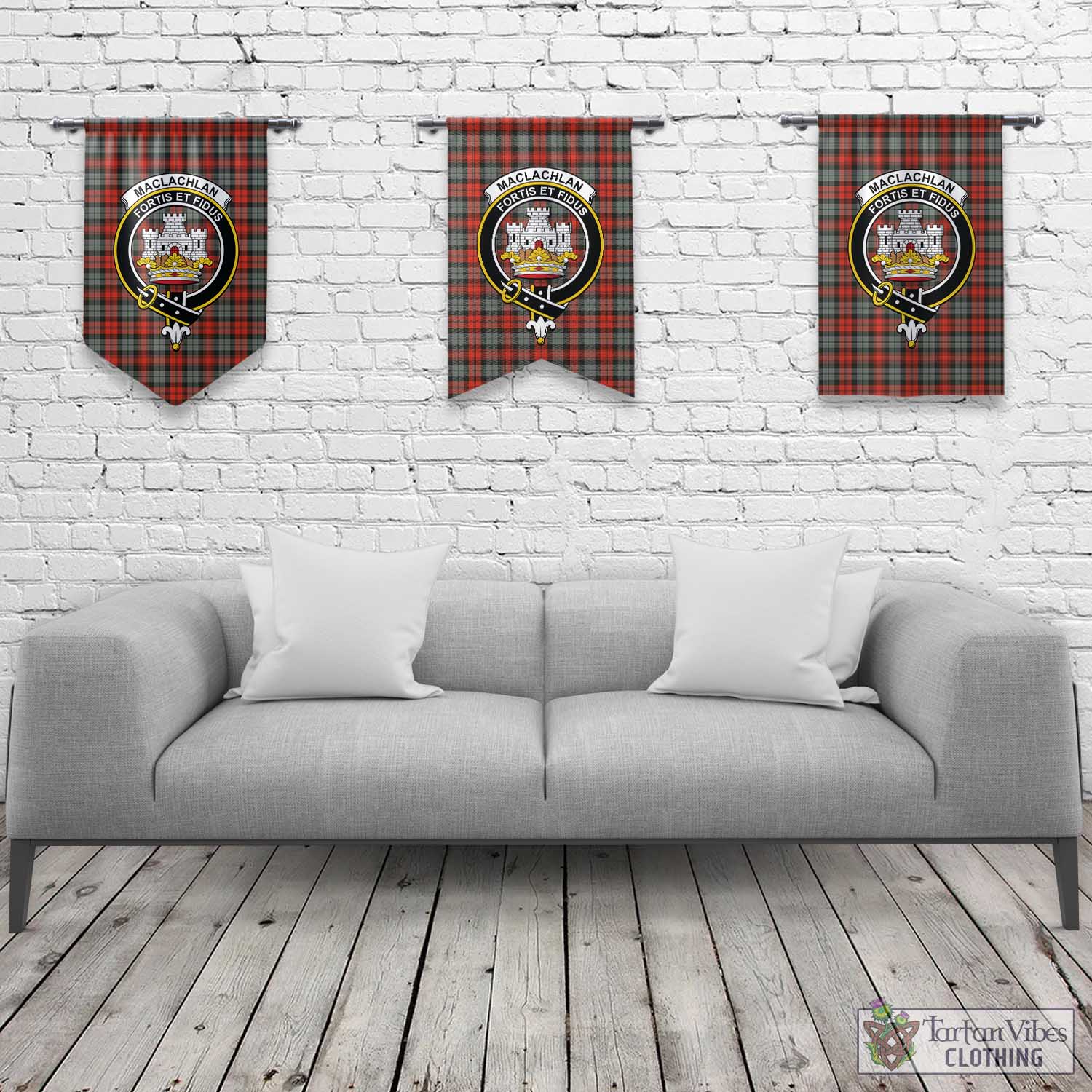 Tartan Vibes Clothing MacLachlan Weathered Tartan Gonfalon, Tartan Banner with Family Crest