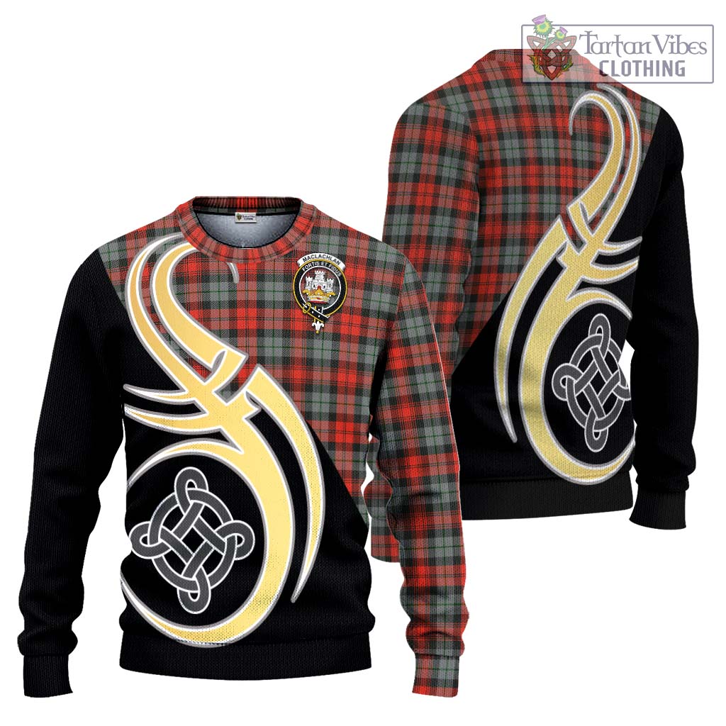 MacLachlan Weathered Tartan Knitted Sweater with Family Crest and Celtic Symbol Style Unisex - Tartan Vibes Clothing