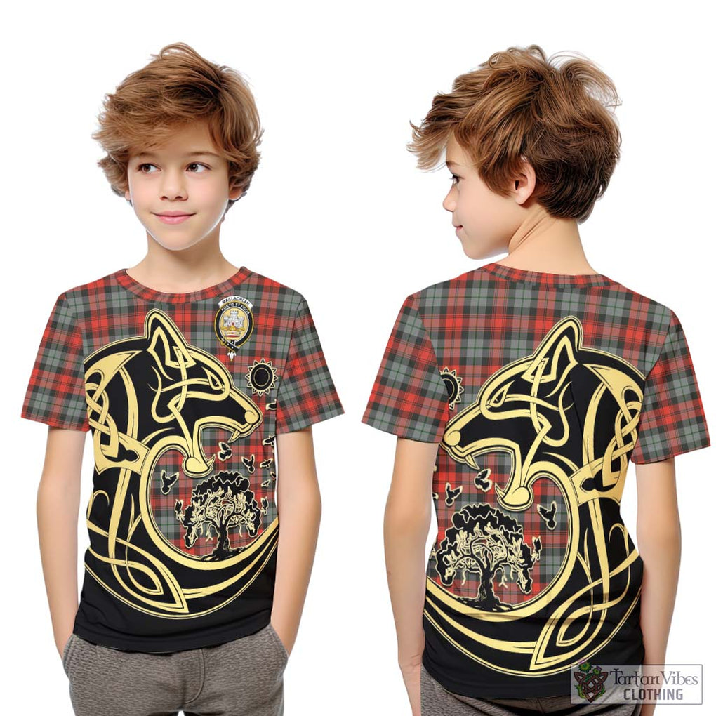 MacLachlan Weathered Tartan Kid T-Shirt with Family Crest Celtic Wolf Style Youth XL Size14 - Tartan Vibes Clothing