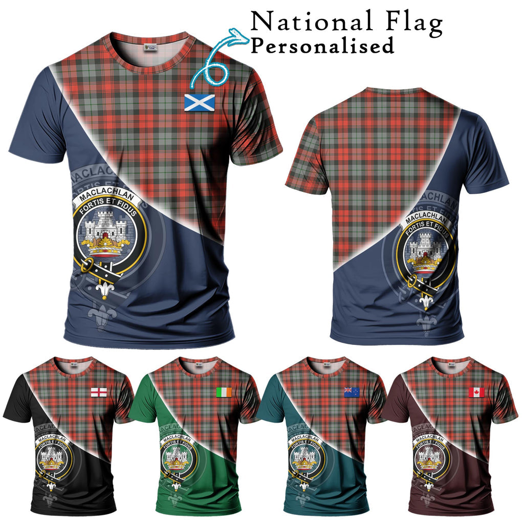 MacLachlan Weathered Tartan T-Shirt with Personalised National Flag and Family Crest Half Style Kid's Shirt - Tartanvibesclothing Shop