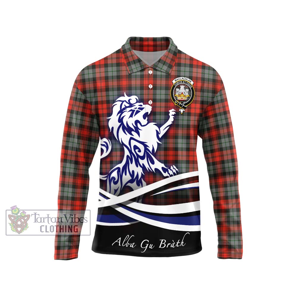 MacLachlan Weathered Tartan Long Sleeve Polo Shirt with Alba Gu Brath Regal Lion Emblem Unisex - Tartanvibesclothing Shop