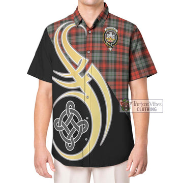 MacLachlan Weathered Tartan Short Sleeve Button Shirt with Family Crest and Celtic Symbol Style